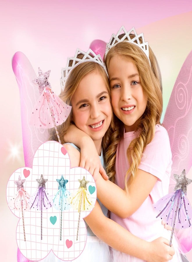 Mezchi 12 Pcs Glitter Princess Wand Kit, 12 Inch Angel Fairy Star Magic Dress-up Wands for Girl Kid Birthday Role Play Party Supply Favor, Costume Props, Pink, Blue, Purple, Yellow - Image 5